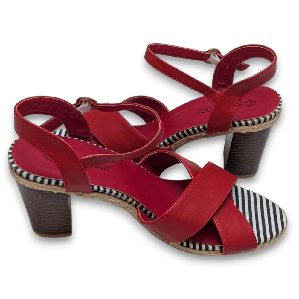 Sociology Women's Block-Heel Strappy Sandals Red Size 8.5 - Picture 6 of 13